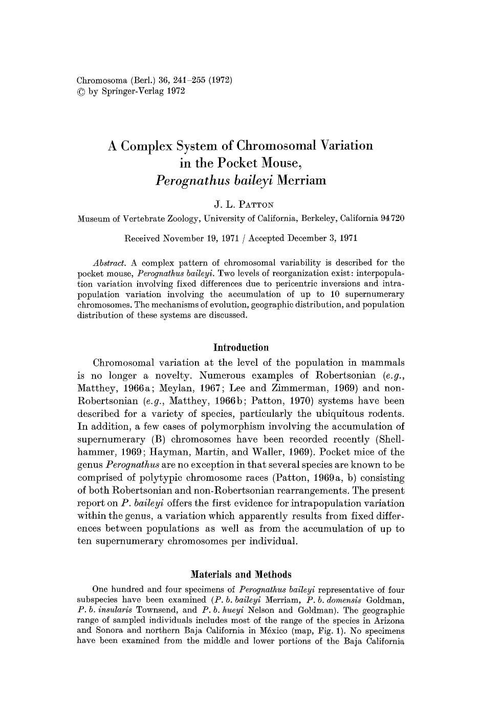 A complex system of chromosomal variation in the pocket mouse, <Emphasis Type="Italic">Perognathus baileyi<Emphasis> Merriam by Unknown