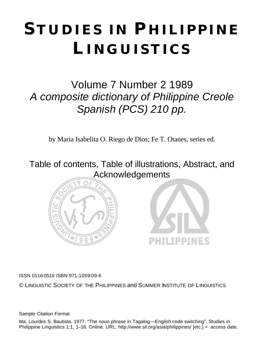 A composite dictionary of Philippine Creole Spanish (PCS) by Maria Isabelita O. Riego de Dios