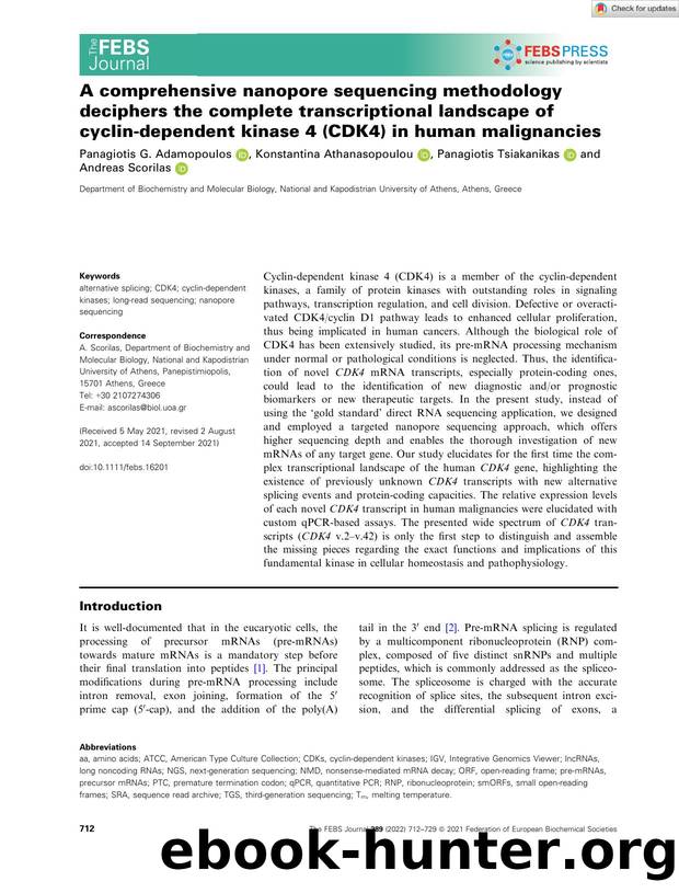 A comprehensive nanopore sequencing methodology deciphers the complete transcriptional landscape of cyclinâdependent kinase 4 (CDK4) in human malignancies by Unknown