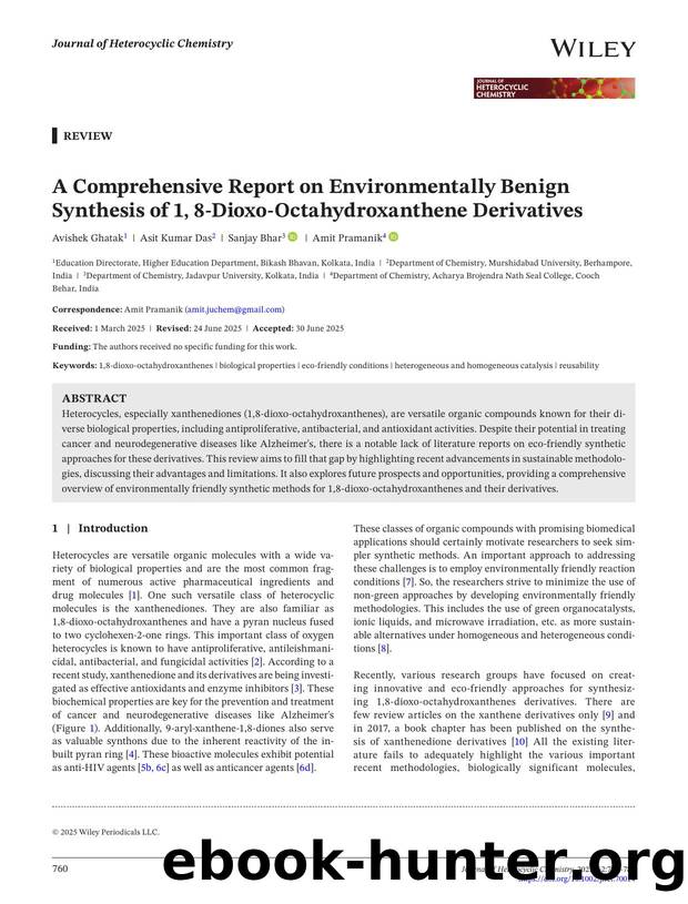 A comprehensive report on environmentally benign synthesis of 1, 8âdioxoâoctahydroxanthene derivatives by Unknown