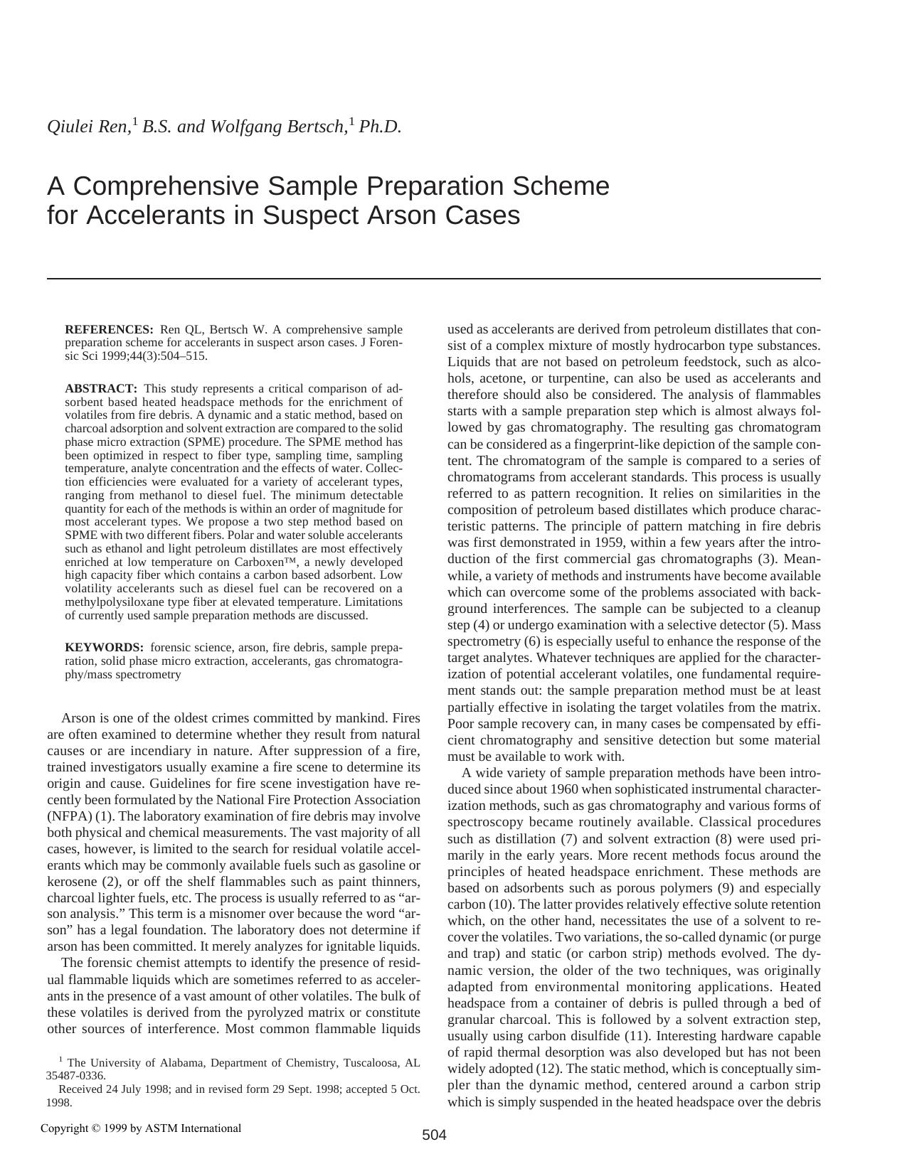 A comprehensive sample preparation scheme for accelerants in suspect arson cases by Ren QL Bertsch W