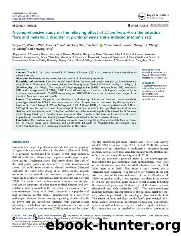 A comprehensive study on the relieving effect of Lilium brownii on the intestinal flora and metabolic disorder in p-chlorphenylalanine induced insomnia rats by unknow