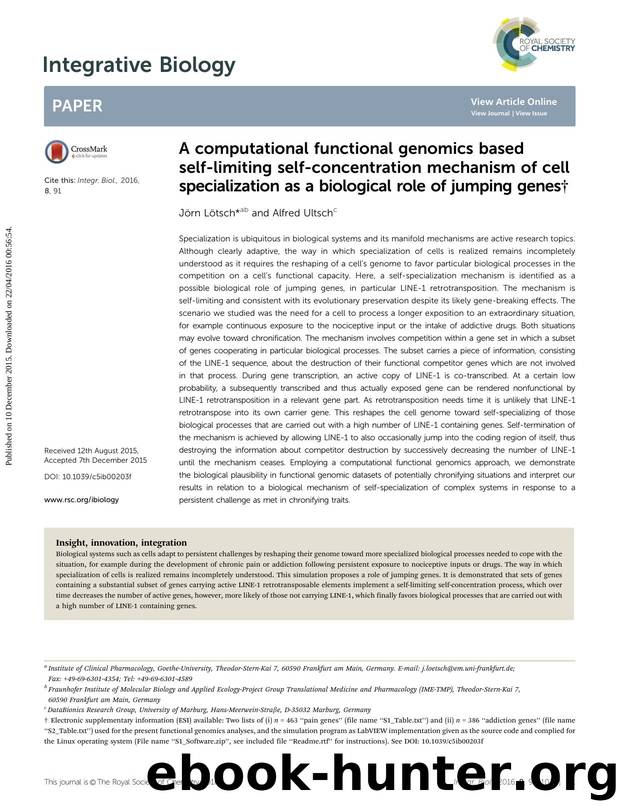 A computational functional genomics based self-limiting self-concentration mechanism of cell specialization as a biological role of jumping genes by J&örn L&ötsch & Alfred Ultsch