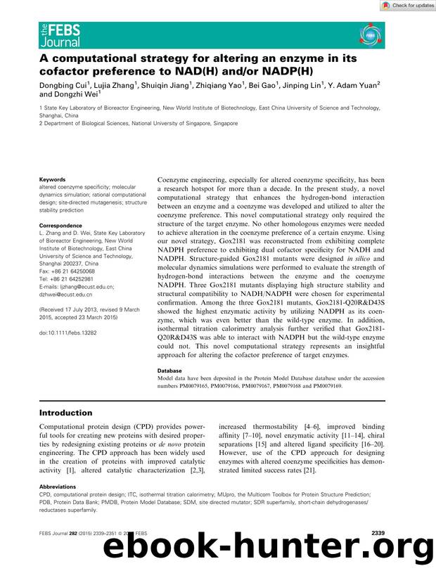 A computational strategy for altering an enzyme in its cofactor preference to NAD(H) andor NADP(H) by Unknown