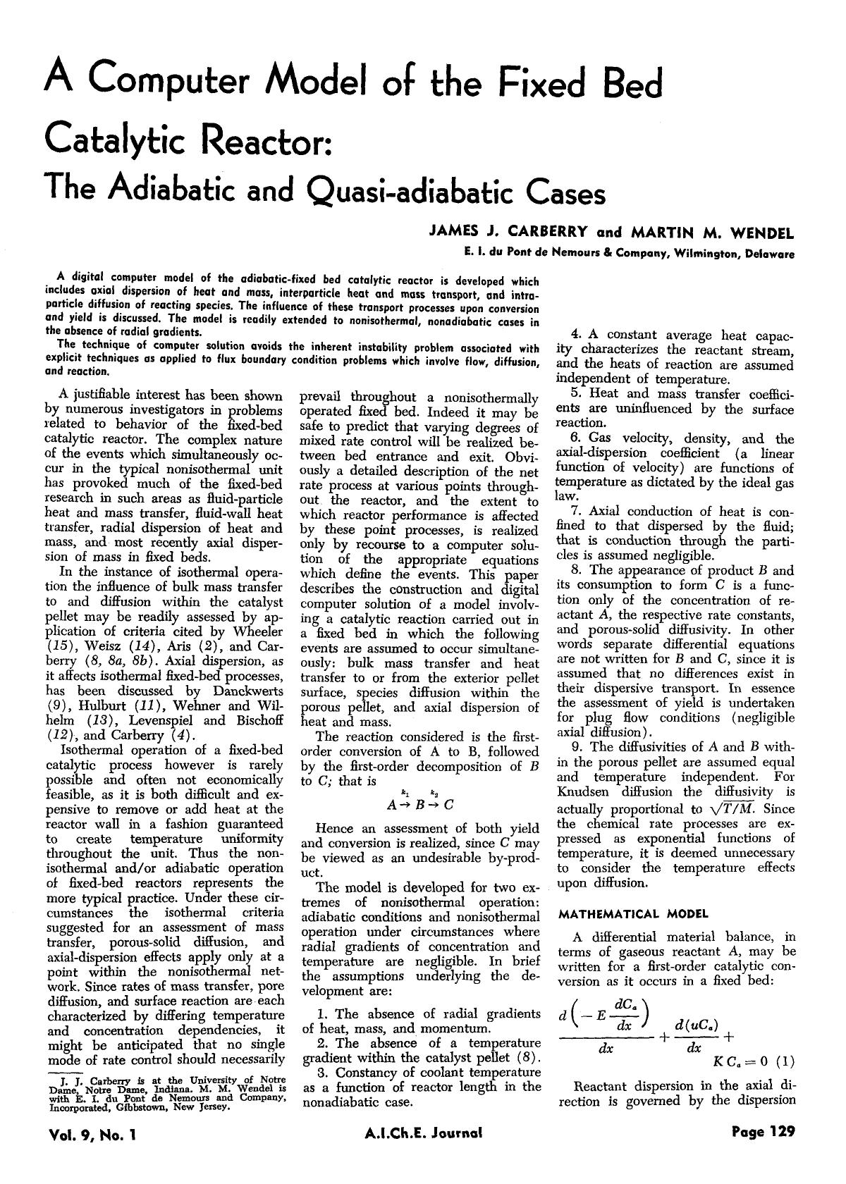 A computer model of the fixed bed catalytic reactor: The adiabatic and quasi-adiabatic cases by Unknown