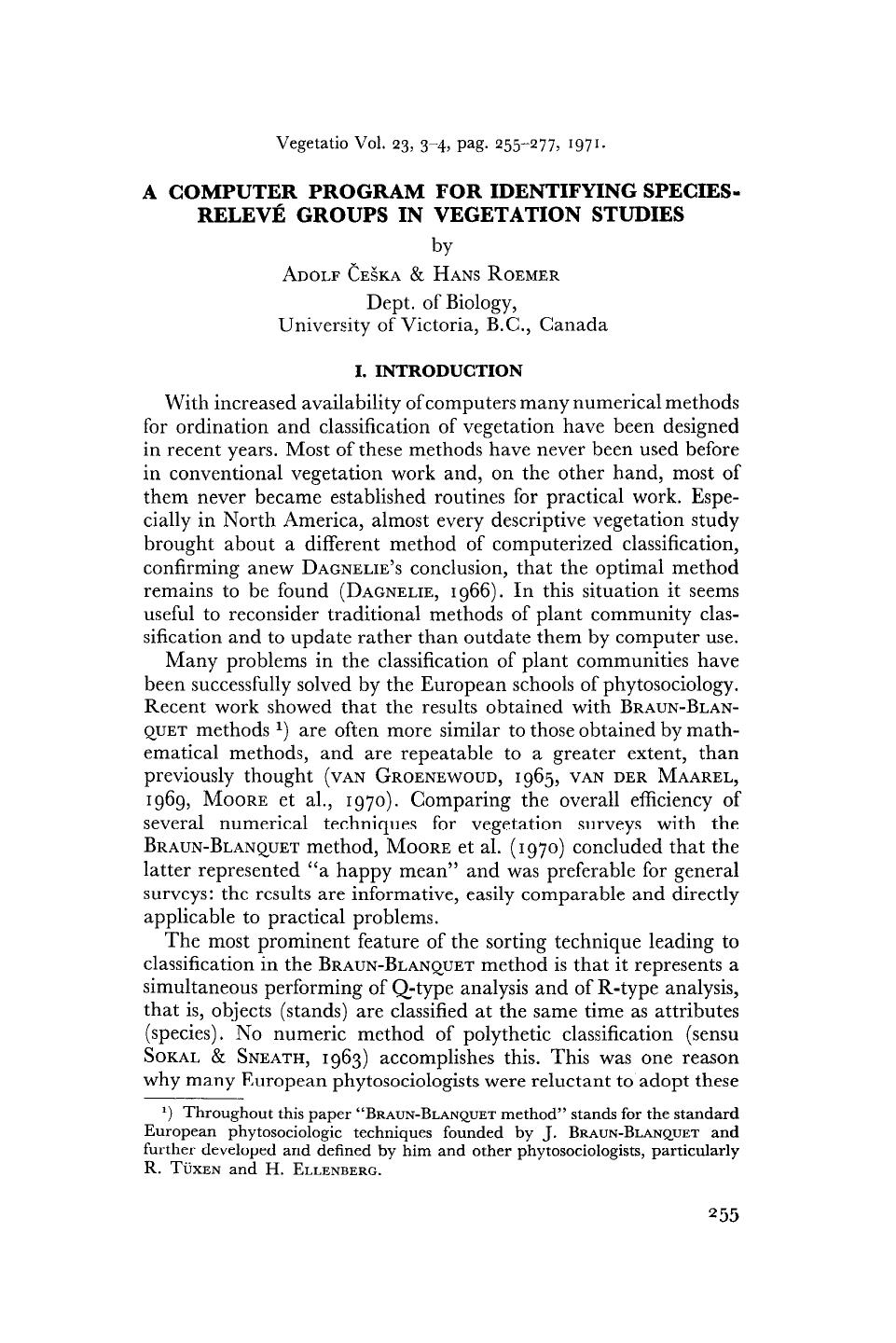 A computer program for identifying species-relevé groups in vegetation studies by Unknown