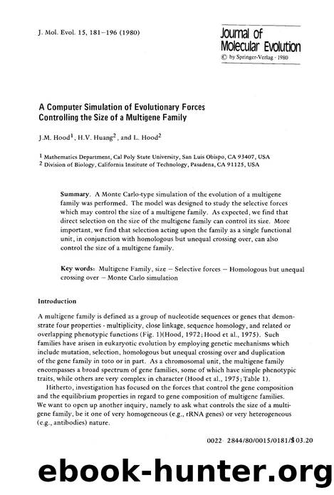 A computer simulation of evolutionary forces controlling the size of a multigene family by Unknown