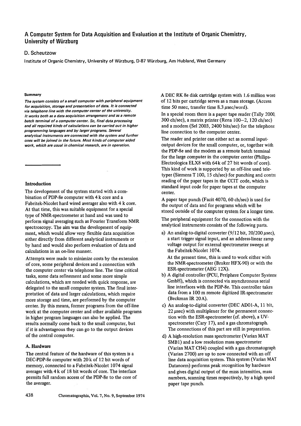 A computer system for data acquisition and evaluation at the institute of organic chemistry, University of Würzburg by Unknown
