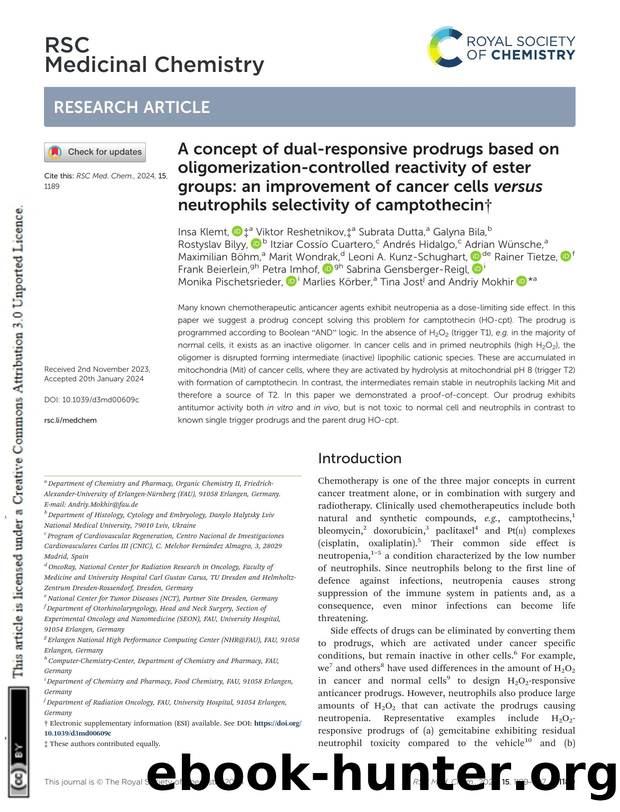 A concept of dual-responsive prodrugs based on oligomerization-controlled reactivity of ester groups: an improvement of cancer cells versus neutrophils selectivity of camptothecin by unknow