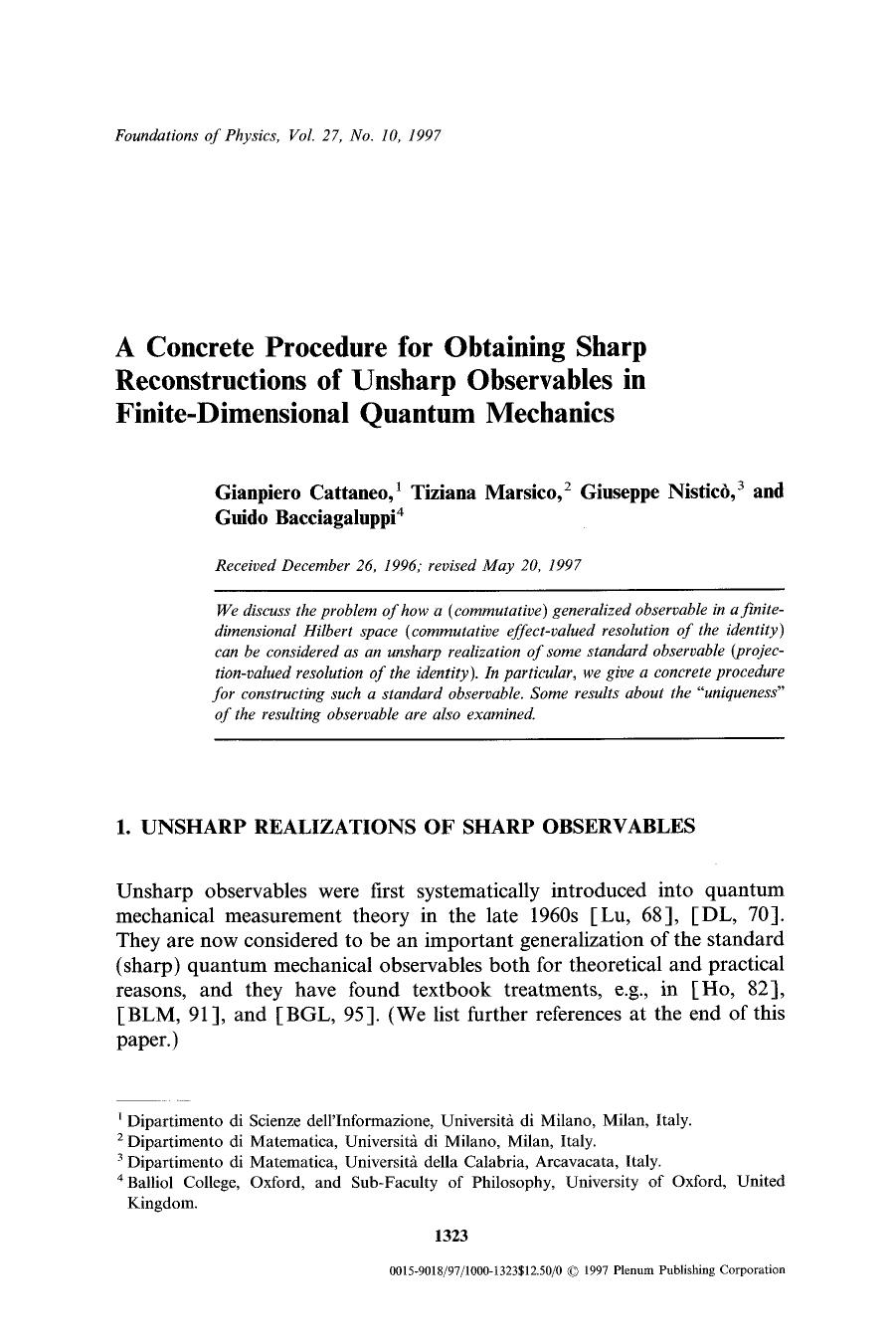 A concrete procedure for obtaining sharp reconstructions of unsharp observables in finite-dimensional quantum mechanics by Unknown