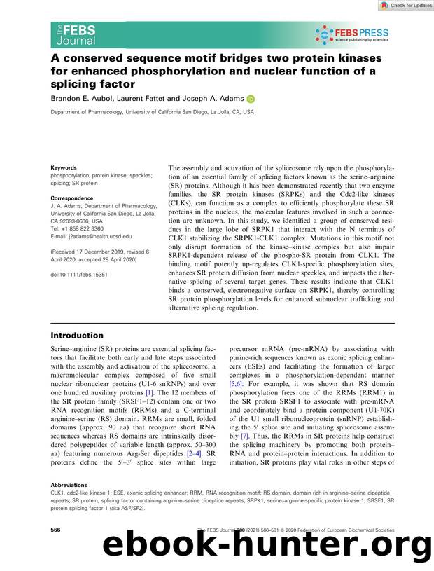 A conserved sequence motif bridges two protein kinases for enhanced phosphorylation and nuclear function of a splicing factor by Unknown