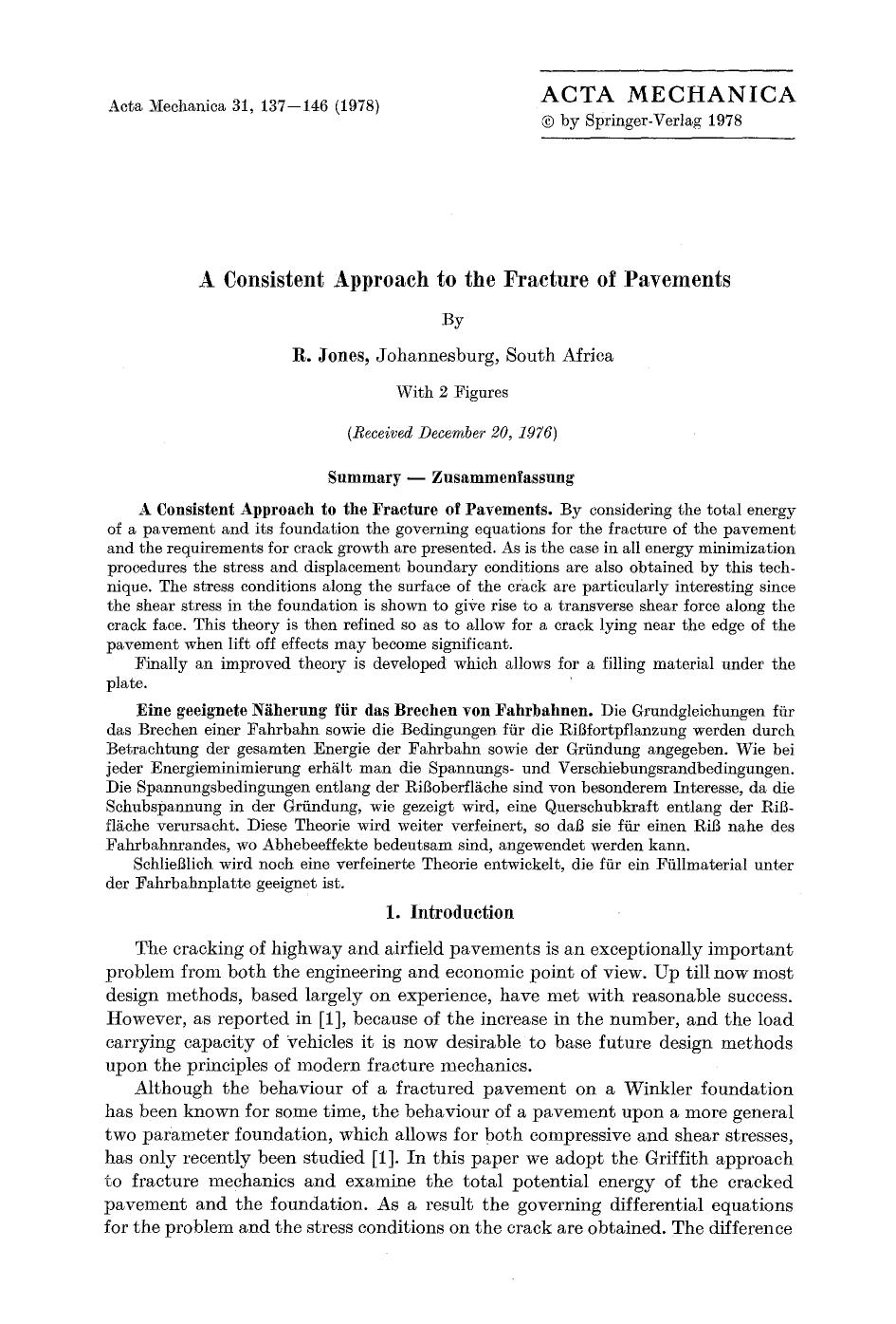 A consistent approach to the fracture of pavements by Unknown