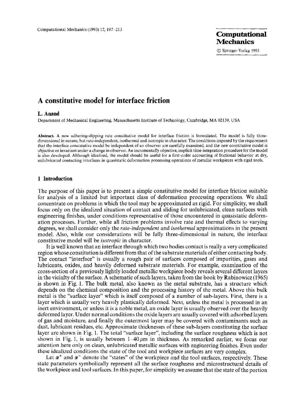 A constitutive model for interface friction by Unknown