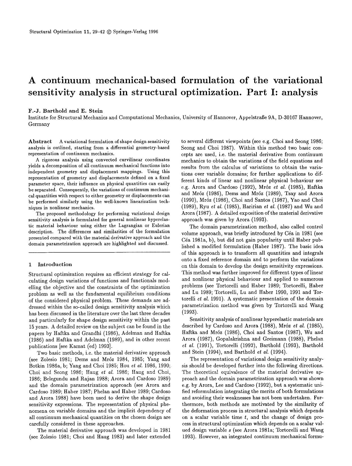 A continuum mechanical-based formulation of the variational sensitivity analysis in structural optimization. Part I: analysis by Unknown