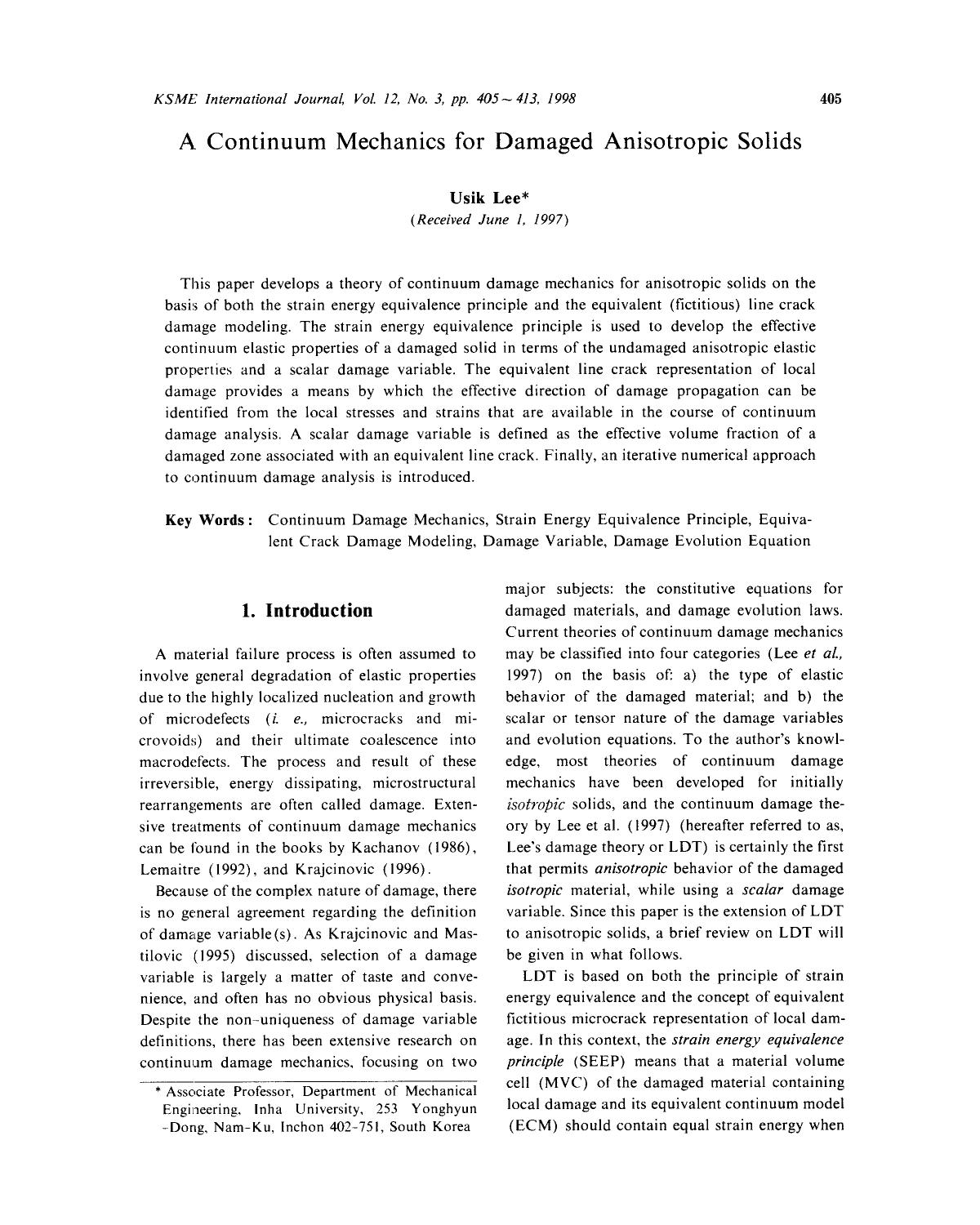 A continuum mechanics for damaged anisotropic solids by Unknown
