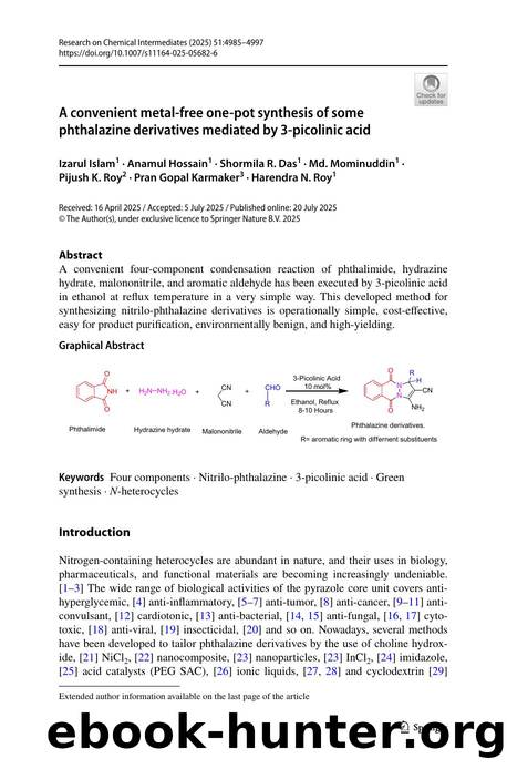 A convenient metal-free one-pot synthesis of some phthalazine derivatives mediated by 3-picolinic acid by unknow
