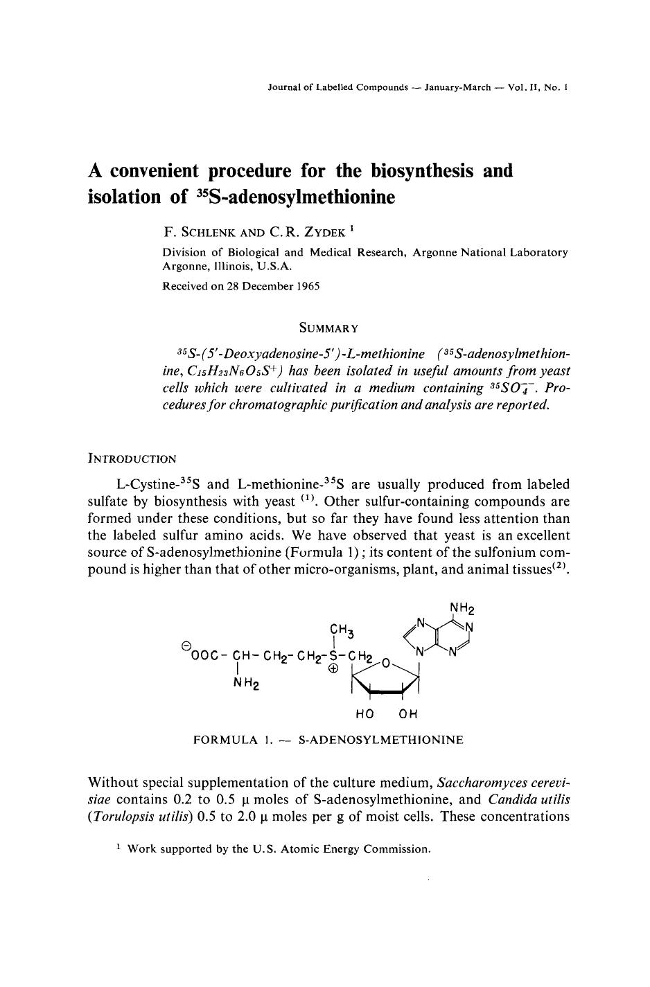 A convenient procedure for the biosynthesis and isolation of 35S-adenosylmethionine by Unknown
