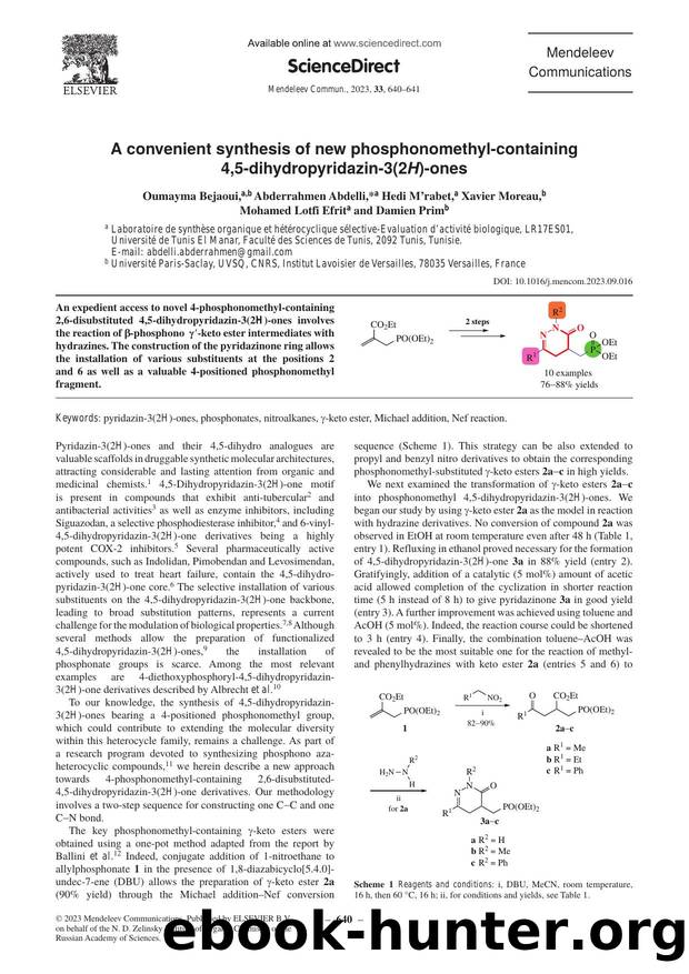 A convenient synthesis of new phosphonomethyl-containing 4,5-dihydropyridazin-3(2H)-ones by unknow