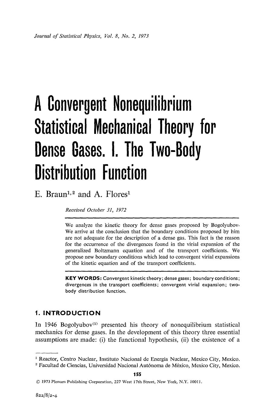 A convergent nonequilibrium statistical mechanical theory for dense gases. I. The two-body distribution function by Unknown