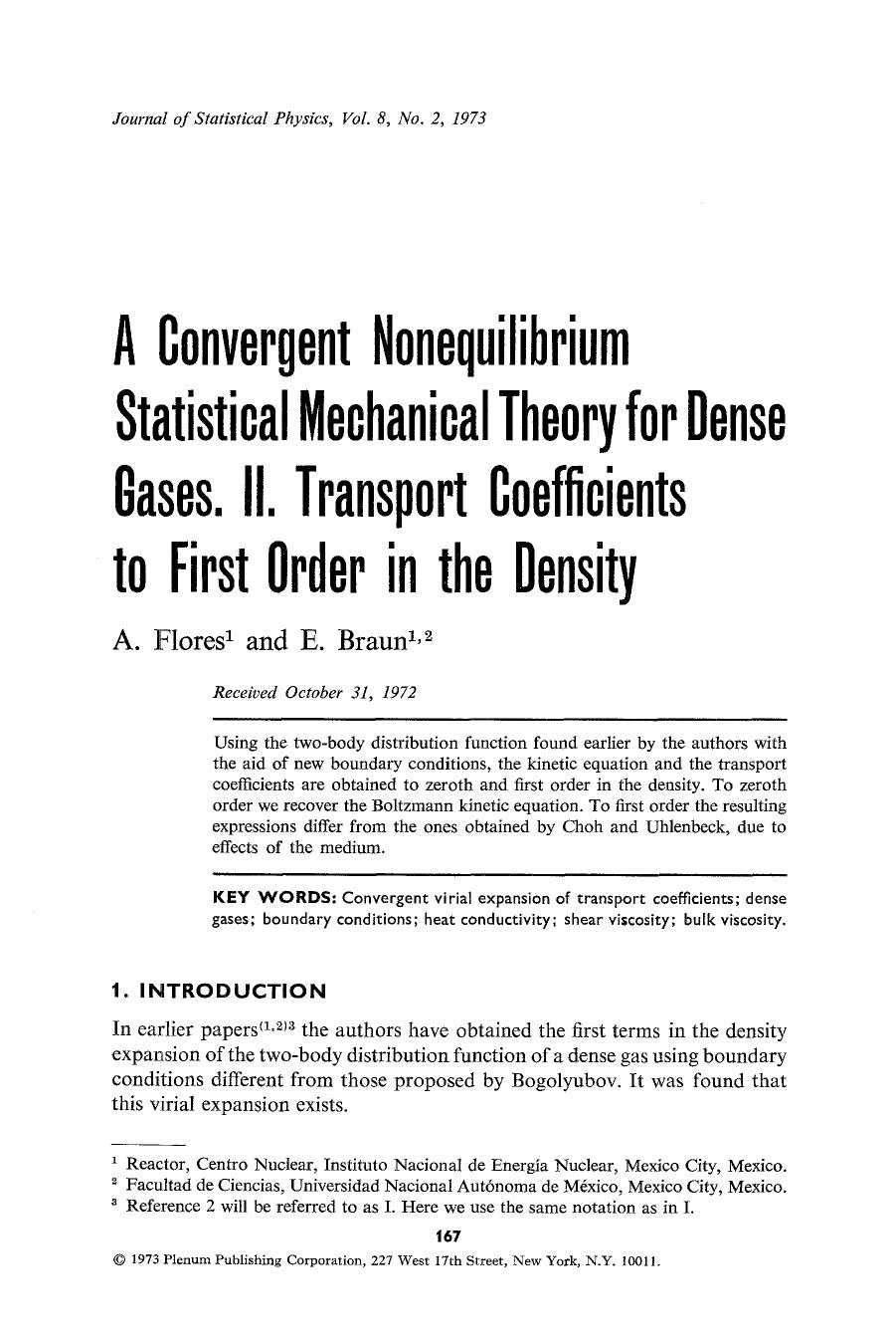 A convergent nonequilibrium statistical mechanical theory for dense gases. II. Transport coefficients to first order in the density by Unknown