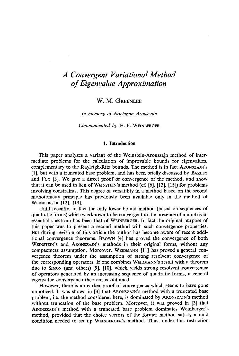 A convergent variational method of eigenvalue approximation by Unknown