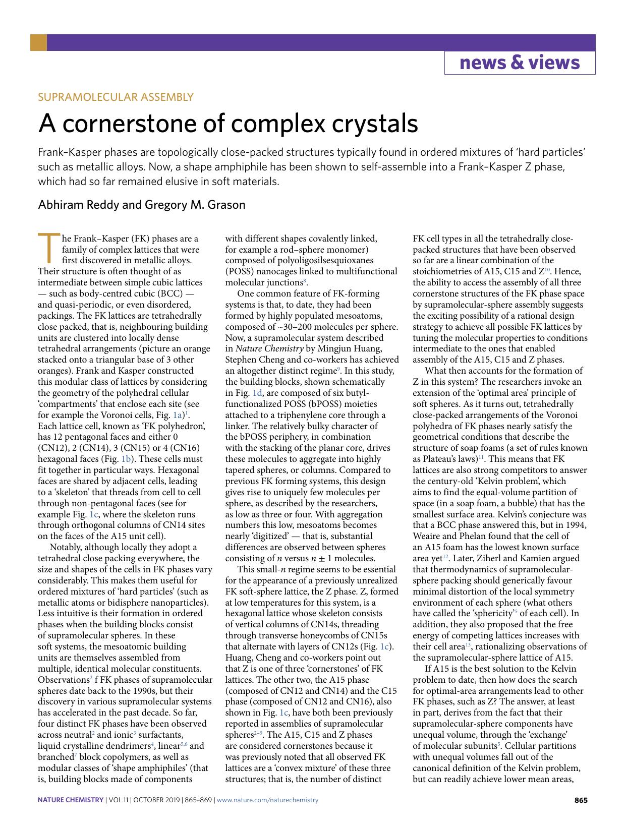 A cornerstone of complex crystals by Abhiram Reddy & Gregory M. Grason