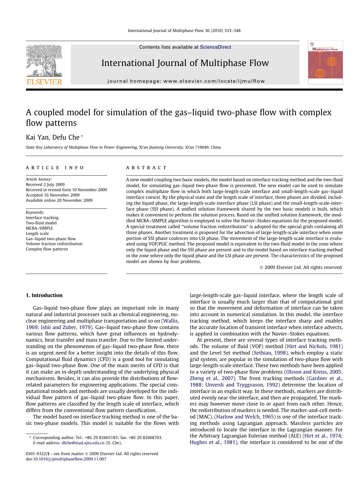 A coupled model for simulation of the gasâliquid two-phase flow with complex flow patterns by Kai Yan; Defu Che