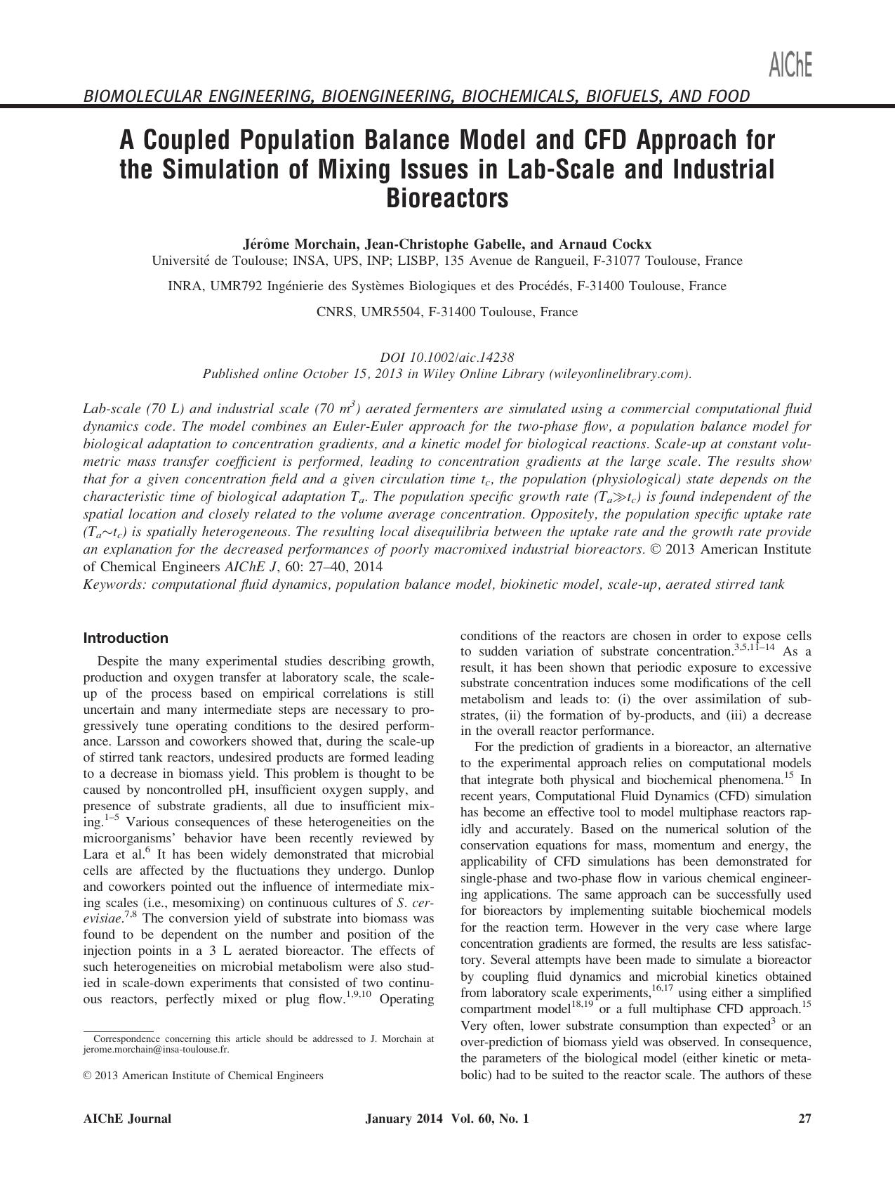 A coupled population balance model and CFD approach for the simulation of mixing issues in labscale and industrial bioreactors by Unknown