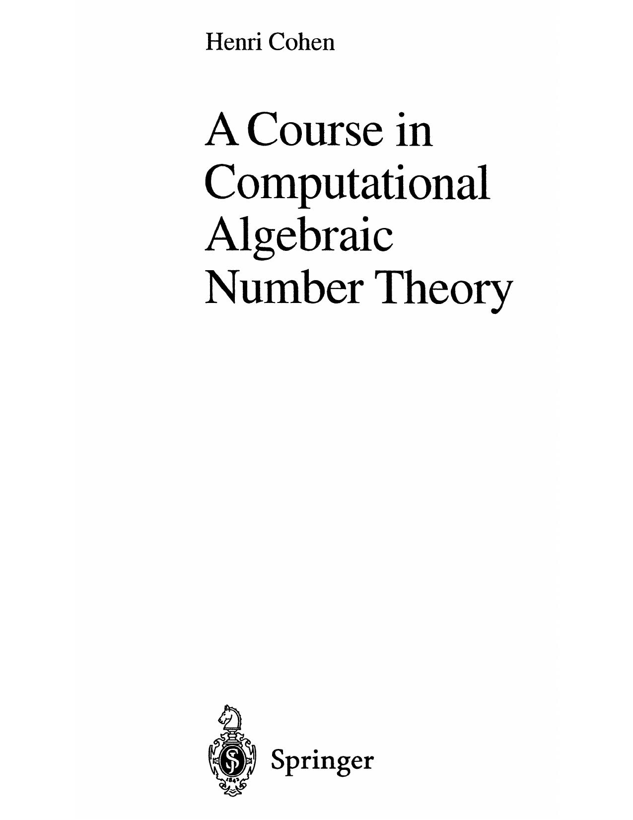 A course in computational number theory Henri Cohen by Simon plouffe & OCR and pdf