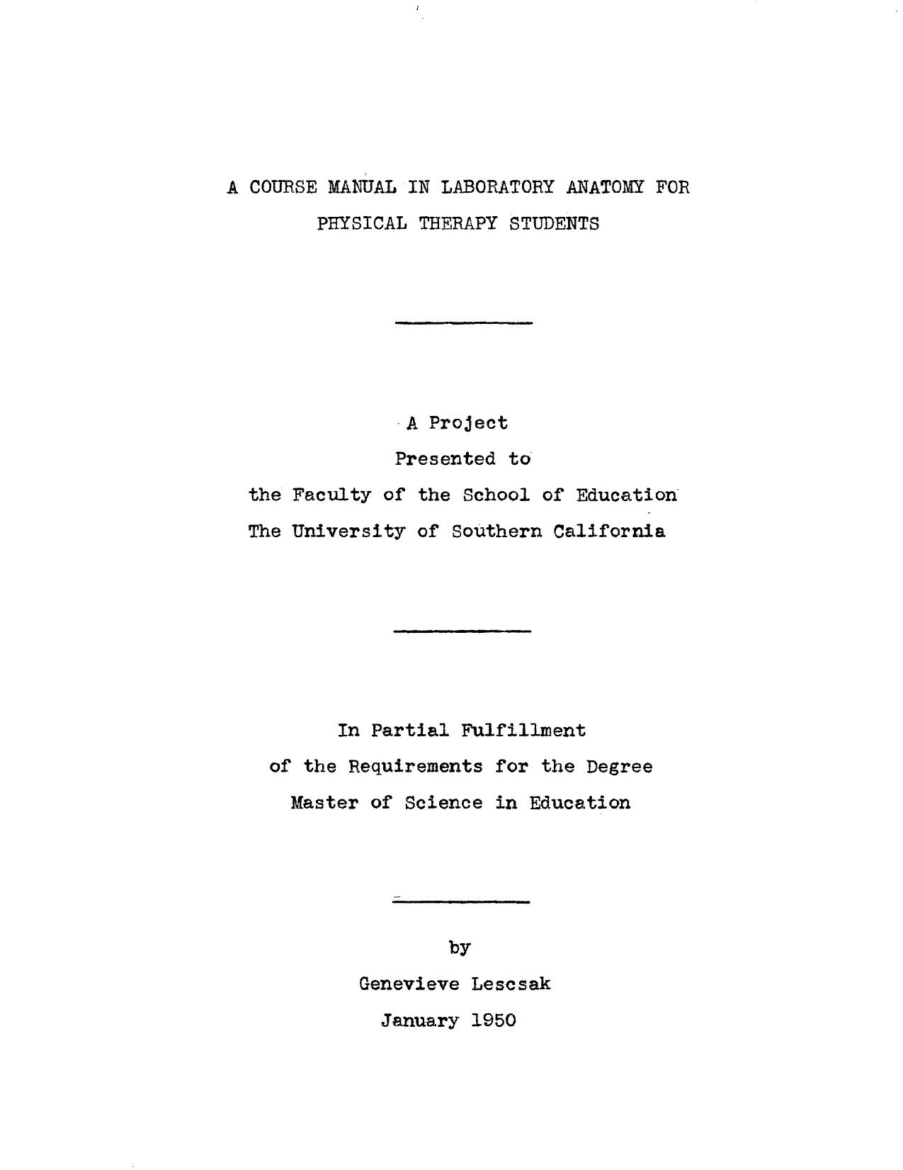 A course manual in laboratory anatomy for physical therapy students by Lescsak Genevieve Delores