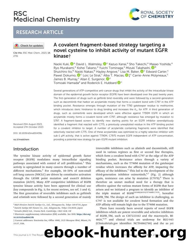 A covalent fragment-based strategy targeting a novel cysteine to inhibit activity of mutant EGFR kinase by unknow