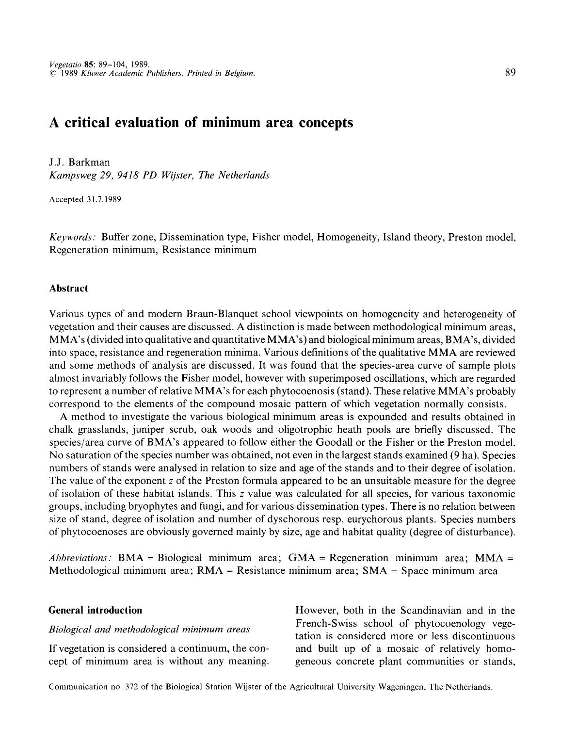 A critical evaluation of minimum area concepts by Unknown