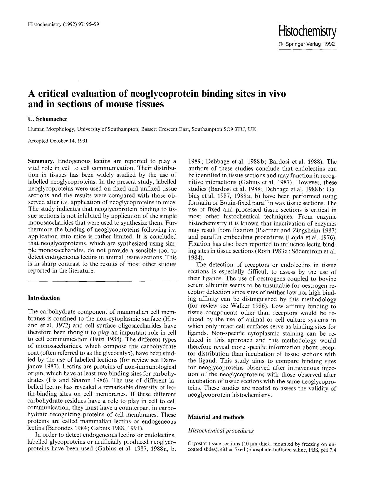 A critical evaluation of neoglycoprotein binding sites in vivo and in sections of mouse tissues by Unknown