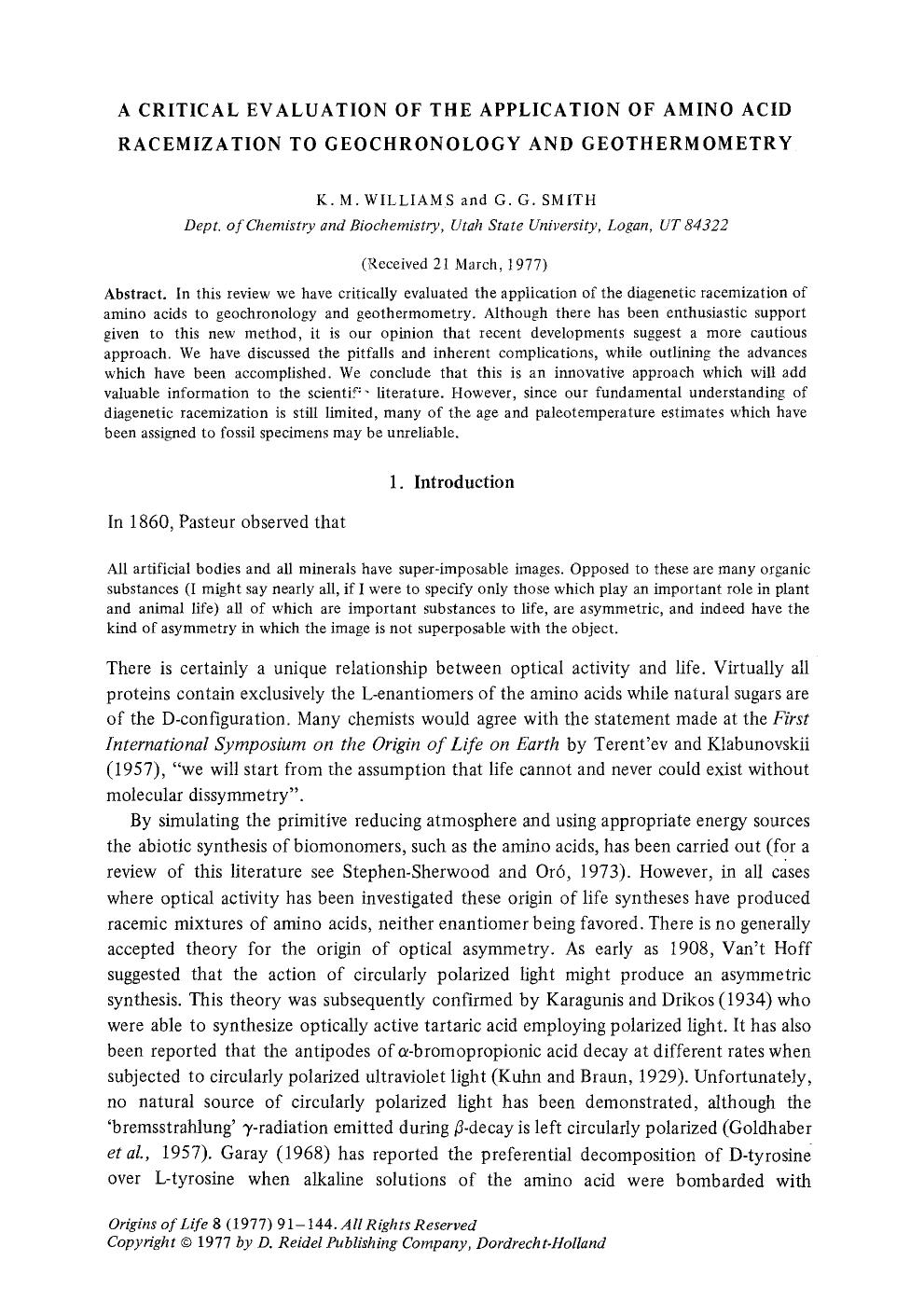 A critical evaluation of the application of amino acid racemization to geochronology and geothermometry by Unknown