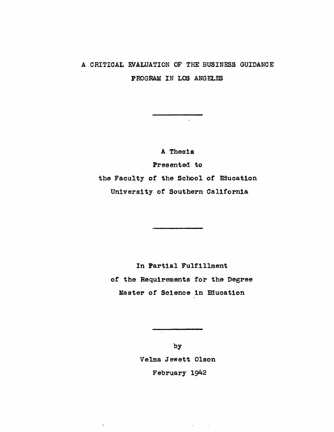 A critical evaluation of the business guidance program in Los Angeles by Olson Velma Jewett