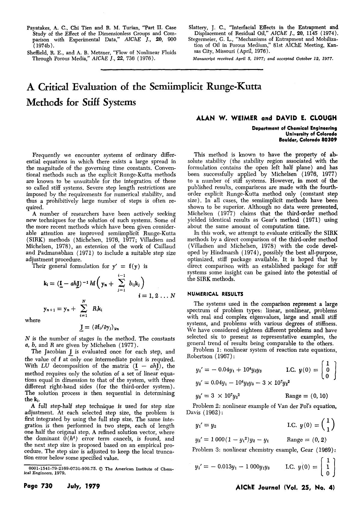 A critical evaluation of the semiimplicit Runge-Kutta methods for stiff systems by Unknown