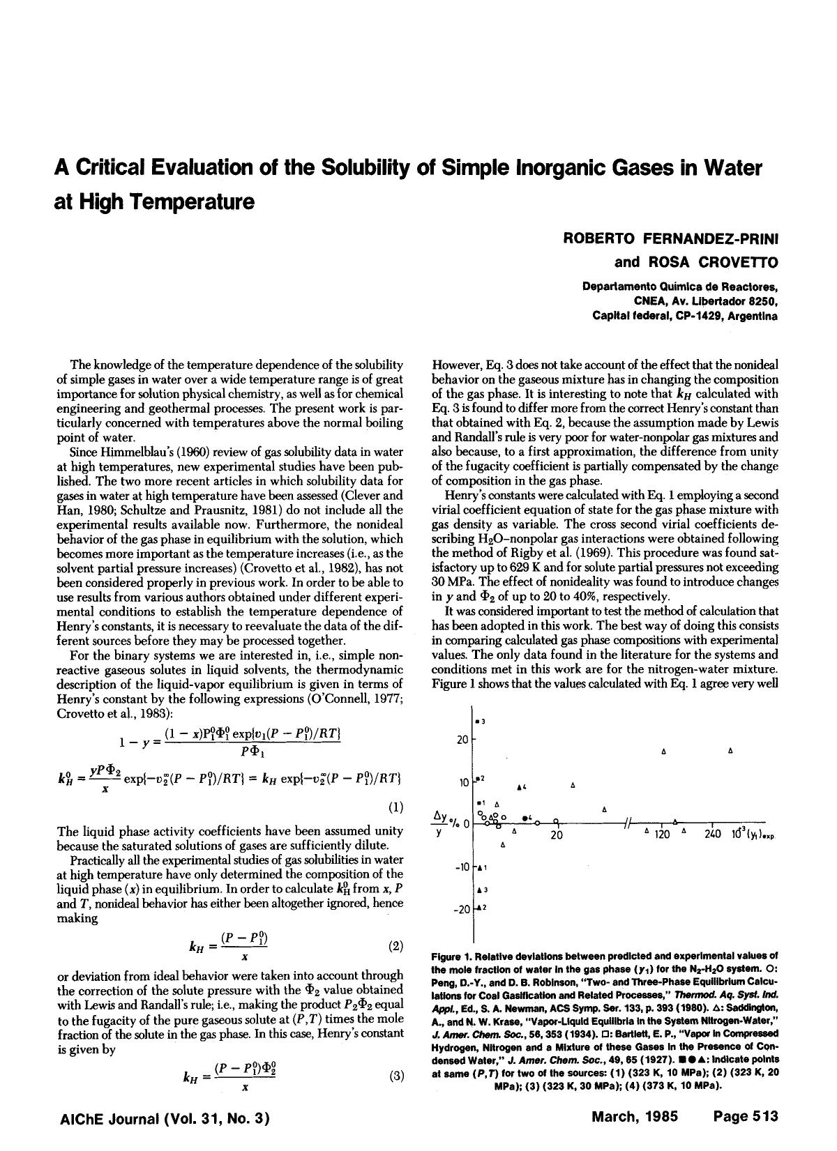 A critical evaluation of the solubility of simple inorganic gases in water at high temperature by Unknown