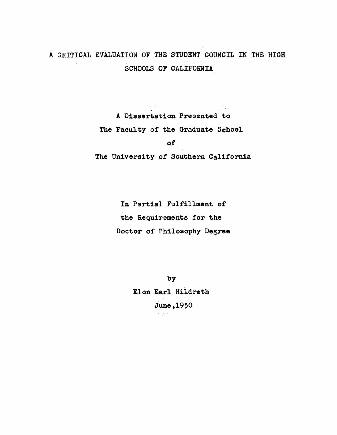 A critical evaluation of the student council in the high schools of California by Hildreth Elon Earl