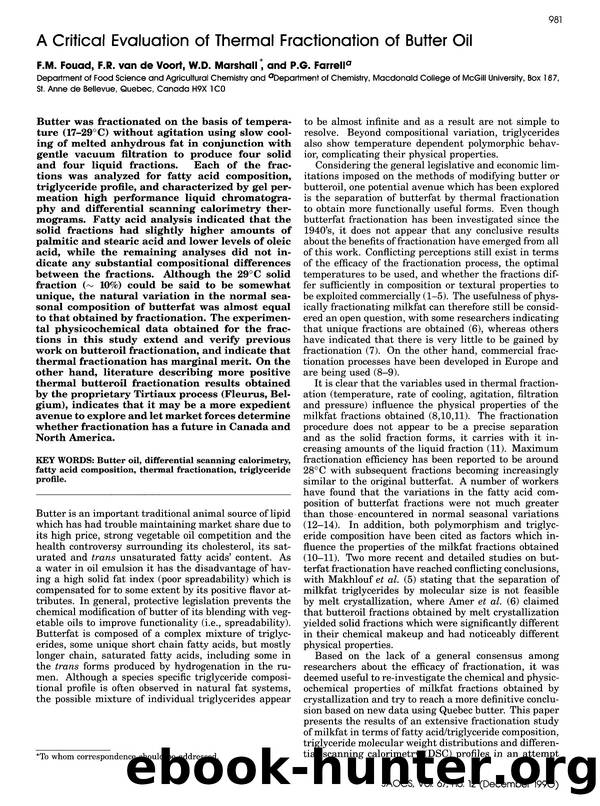 A critical evaluation of thermal fractionation of butter oil by Unknown