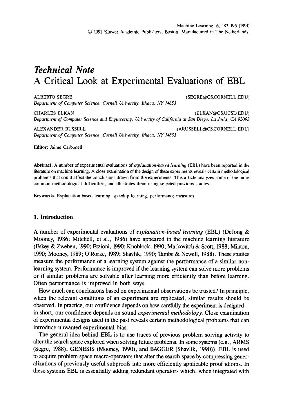 A critical look at experimental evaluations of EBL by A critical look at experimental evaluations of EBL