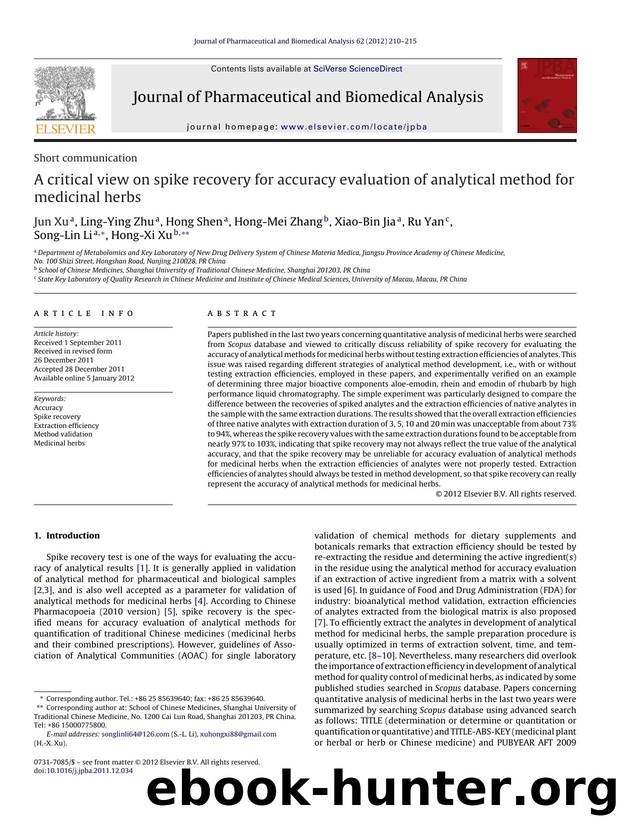 A critical view on spike recovery for accuracy evaluation of analytical method for medicinal herbs by Jun Xu