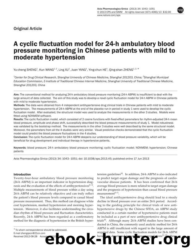 A cyclic fluctuation model for 24-h ambulatory blood pressure monitoring in Chinese patients with mild to moderate hypertension by Yu-cheng Sheng & Kun Wang & Ling Xu & Juan Yang & Ying-chun He & Qing-shan Zheng