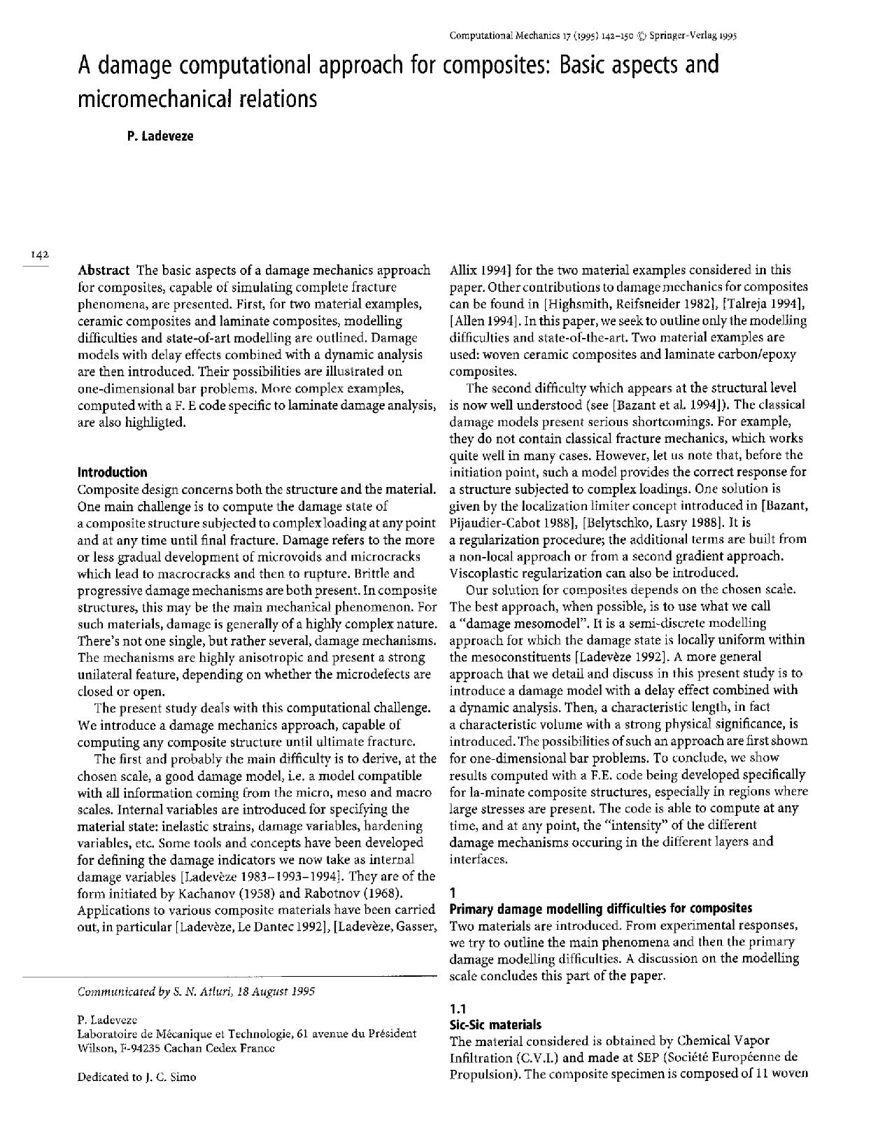 A damage computational approach for composites: Basic aspects and micromechanical relations by Unknown