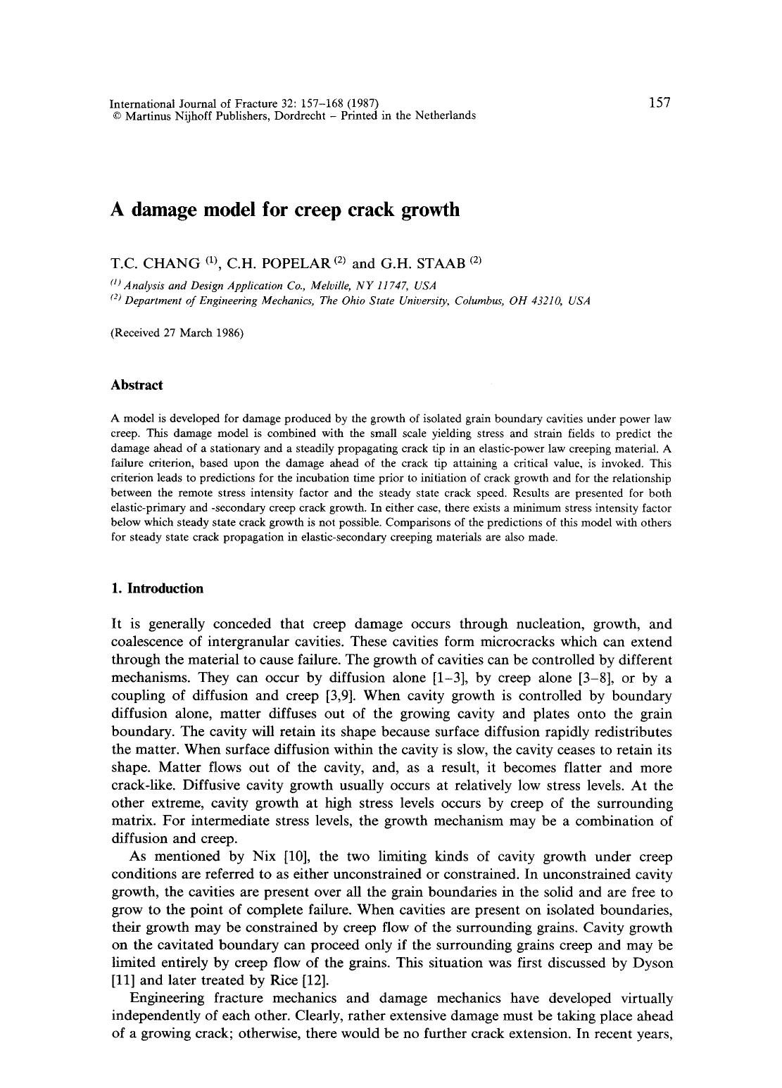 A damage model for creep crack growth by Unknown