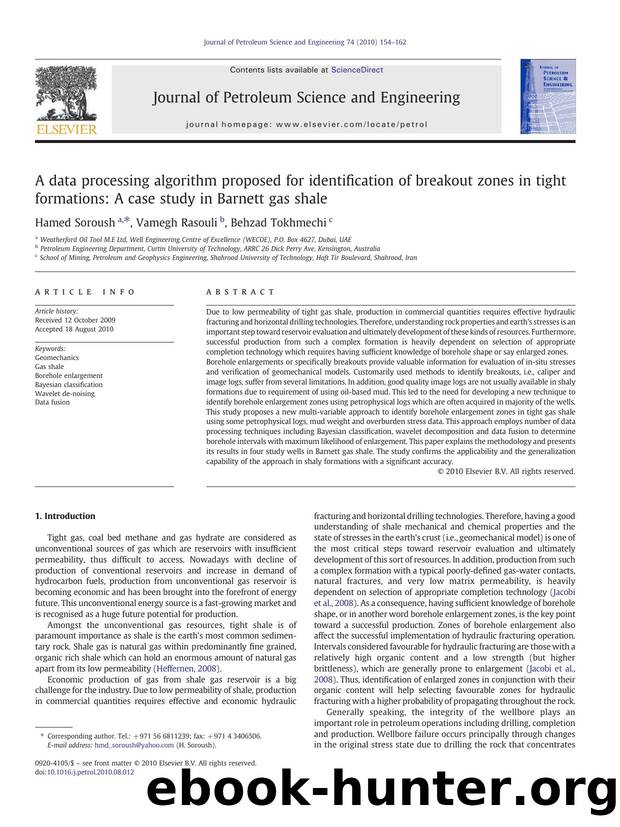 A data processing algorithm proposed for identification of breakout zones in tight formations: A case study in Barnett gas shale by Hamed Soroush & Vamegh Rasouli & Behzad Tokhmechi