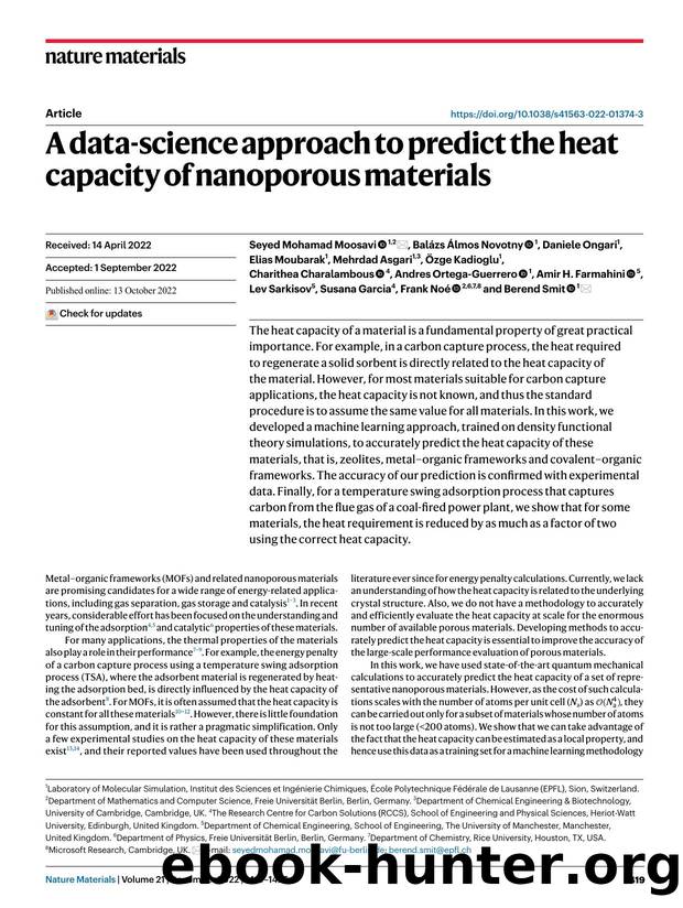 A data-science approach to predict the heat capacity of nanoporous materials by unknow