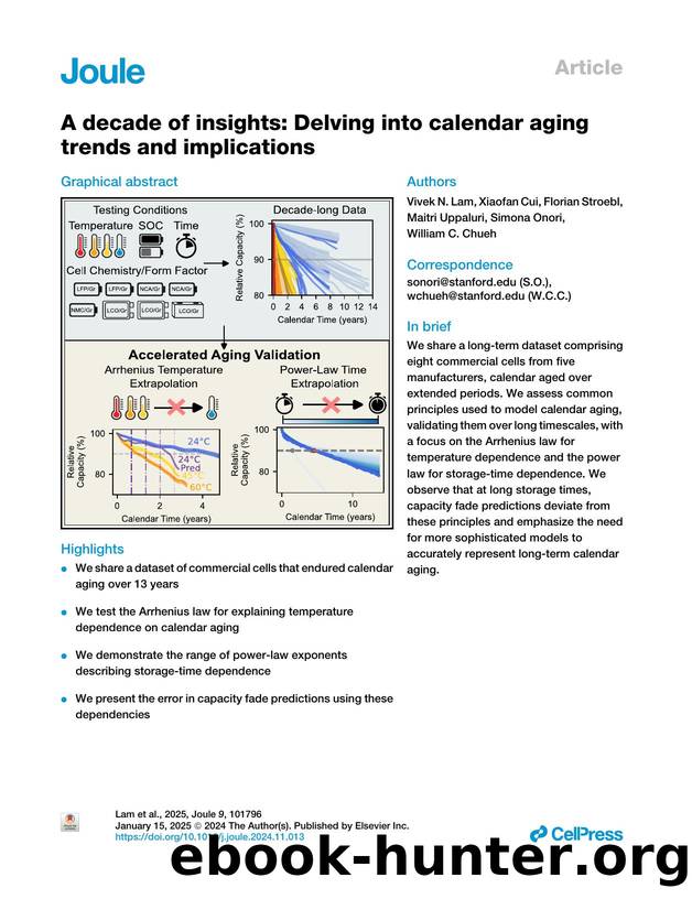 A decade of insights: Delving into calendar aging trends and implications by Vivek N. Lam & Xiaofan Cui & Florian Stroebl & Maitri Uppaluri & Simona Onori & William C. Chueh