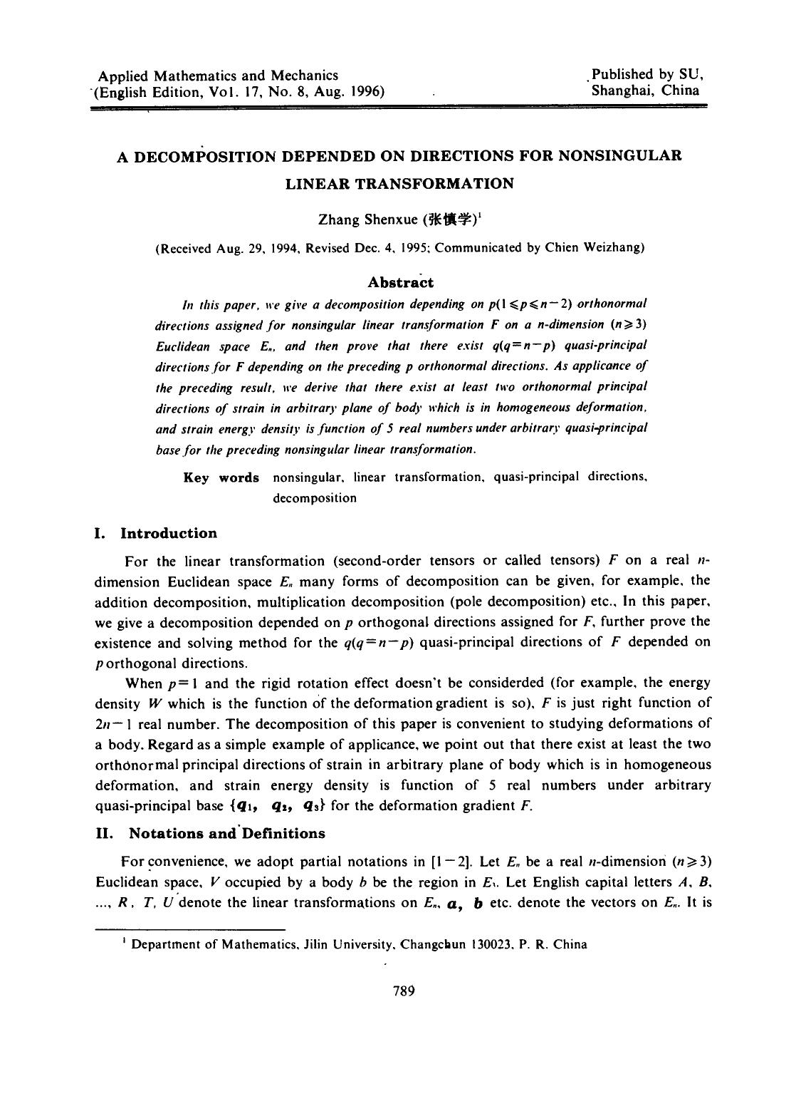 A decomposition depended on directions for nonsingular linear transformation by Unknown