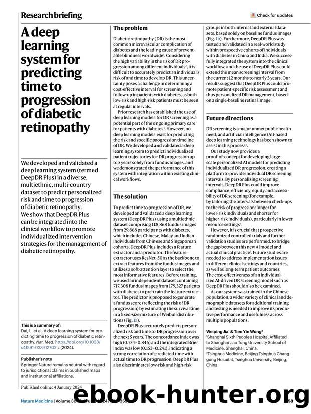 A deep learning system for predicting time to progression of diabetic retinopathy by Unknown