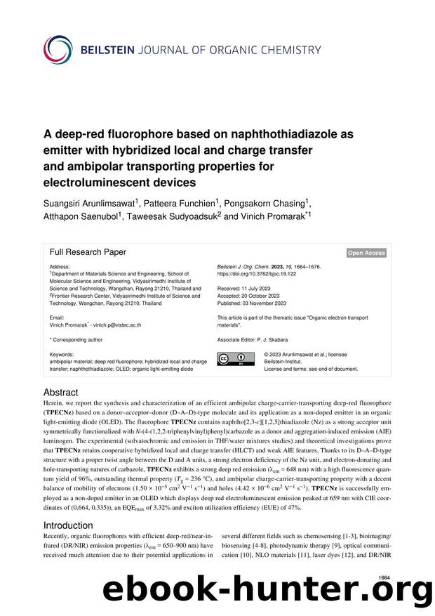 A deep-red fluorophore based on naphthothiadiazole as emitter with hybridized local and charge transfer and ambipolar transporting properties for electroluminescent devices by unknow